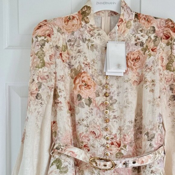Zimmermann Floral Linen Belted Minidress - Picture 5 of 12
